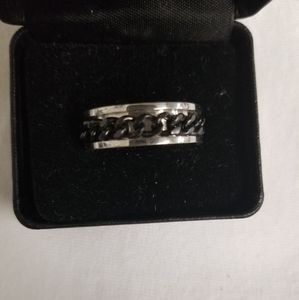 Silver ring with black chain